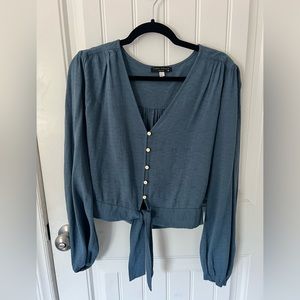 Denim/muted blue tie front top